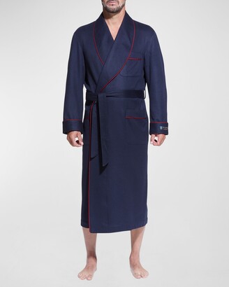 Majestic International Men's Cashmere Braid-Trim Shawl Robe