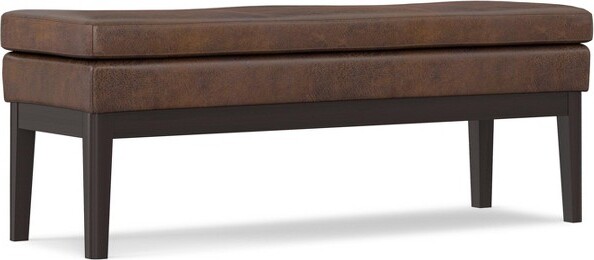 WyndenHall Bragg45inchWideMidCenturyOttomanBenchinDistressedChestnutBrownVeganFauxLeather