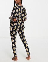 Thumbnail for your product : ASOS DESIGN wavy daisy oversized tee & legging pajama set in black