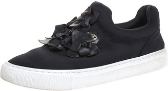 Tory Burch Black Neoprene And Leather Blossom Floral Applique Slip On  Sneakers Size  - ShopStyle