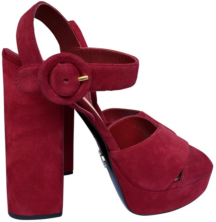 prada red velvet shoes