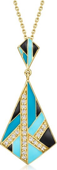Ross-Simons Ross-SimonsMulticoloredEnameland.30ct.t.w.WhiteTopazGeometricPendantNecklacein18ktGoldOverSterlingSize18