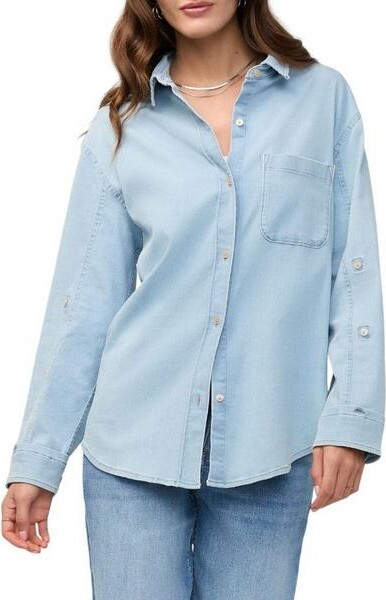 DUER Women's Performance Denim Lite Relaxed Long Sleeve Button Up Shirt XSmall Bleach