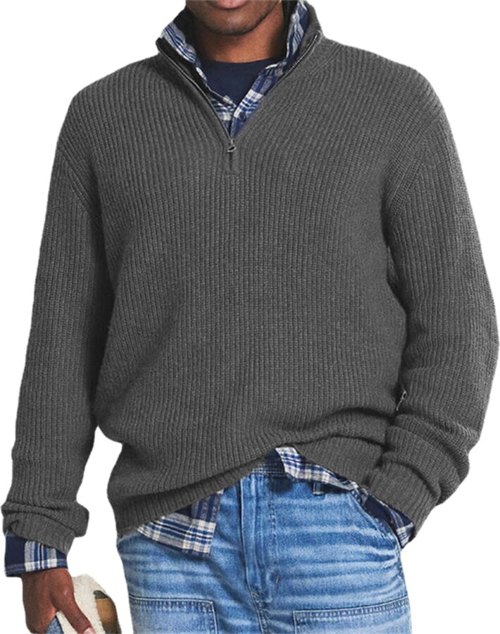 HESYSUAN Men's Cashmere Business Casual Zipper Sweater Classic - Main Image