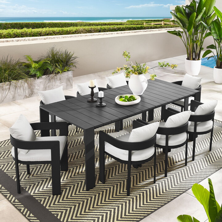 Modway Tahoe 9-Piece Outdoor Patio Aluminum Dining Set in Gray White