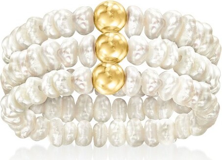 Ross-Simons PureCollectionbyRoss-Simons3-4mmCulturedPearlJewelrySet:3StretchRingsWith14ktYellowGoldSize6