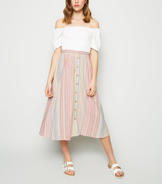 New Look Stripe Linen Blend Button Up Midi Skirt