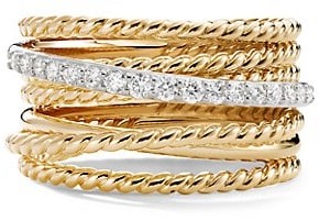 David Yurman Crossover Wide Ring with Diamonds in 18K Yellow Gold