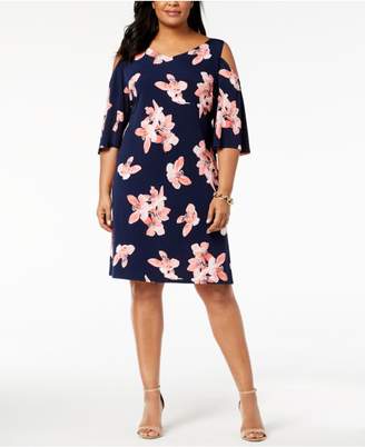 Connected Plus Size Floral-Print Cold-Shoulder Dress