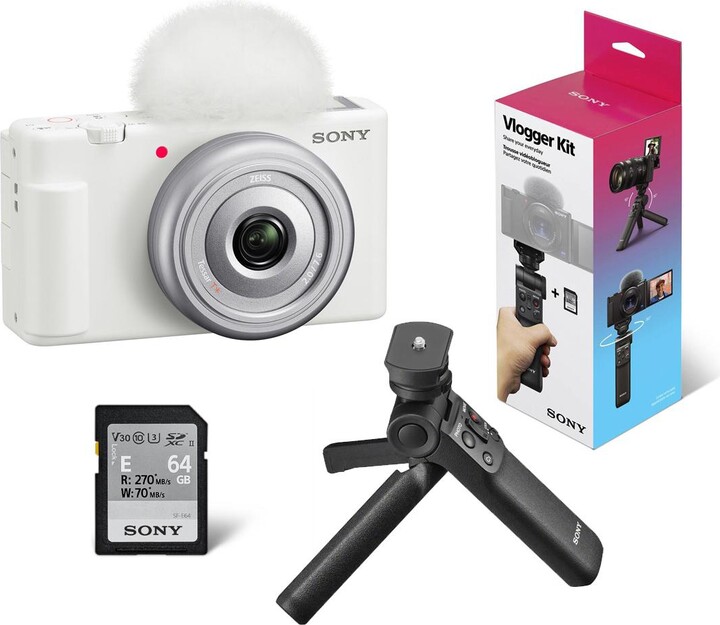 Sony Zv-1F Vlogging Camera, White with ACCVC1 Vlogger Accessory Kit
