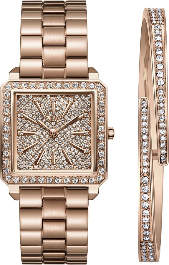 JBW Women's Crystal 18K Rose Plated Diamond Watch & Bracelet