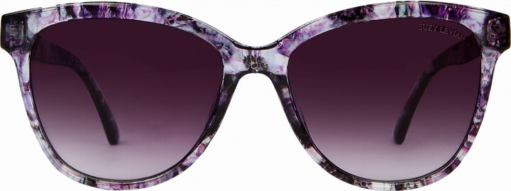 Suzy Levian Women's Purple Tortoise Square Lens Sunglasses