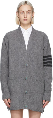 Thom Browne Grey Cashmere Exaggerated Fit 4-Bar Cardigan