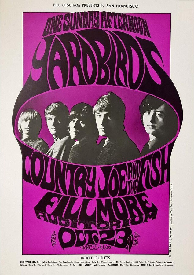 John H. Myers, Original psychedelic poster of 1966 - The Yardbirds and Country Joe and the fish, 1966