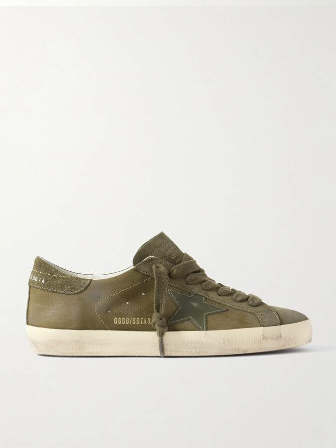 Golden Goose Super-Star Distressed Suede-Trimmed Full-Grain Leather Sneakers