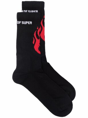 Vision Of Super Logo-Print Flame-Detail Socks