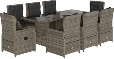 Hokku Designs Garden Dining Set Grey PE Rattan Large Adjustable Armrests