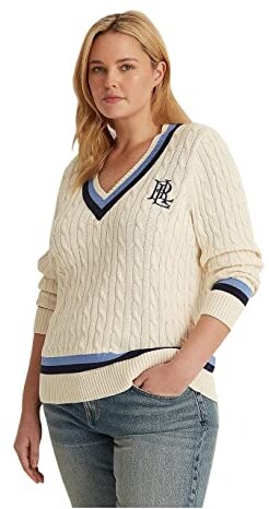 GirlzWalk ® Women Cable Knitted V Neck Cricket Jumper Plus Size Black