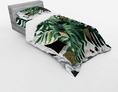 Ambesonne Monstera Bedding Set & Emerald Dark Gray Dimgray