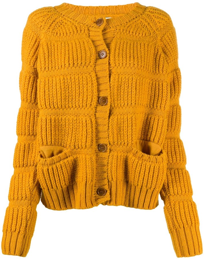 yellow knit cardigan