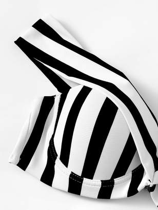 Shein Striped Underwire Top With Lace Up Bikini Set