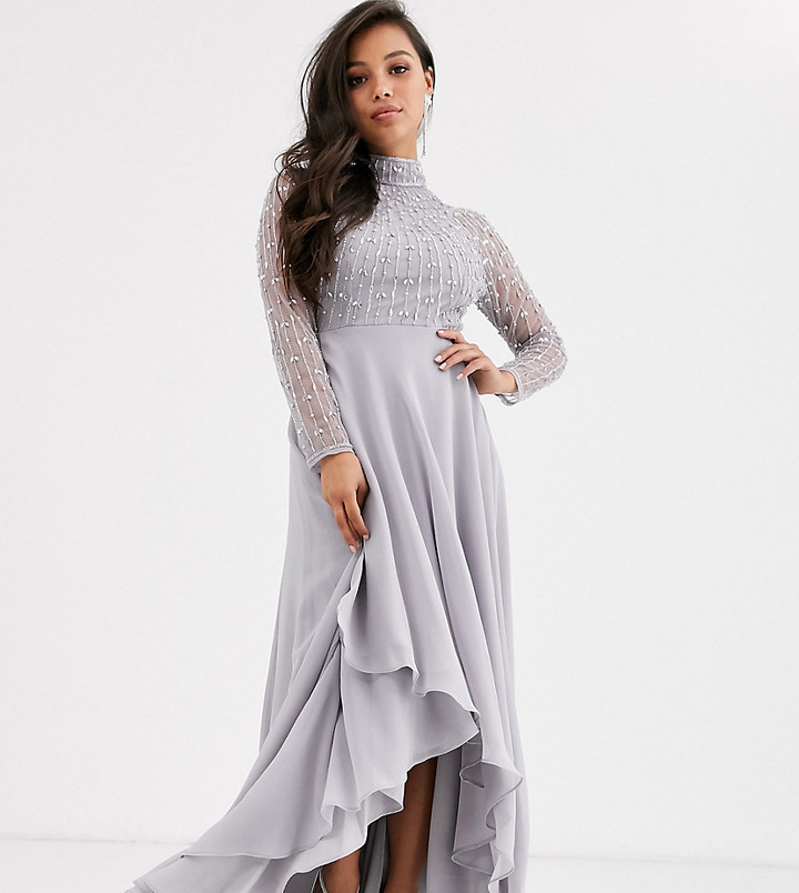 maxi dress with long sleeve embellished bodice