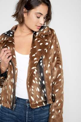 7 For All Mankind Faux Fur Moto Jacket In Fawn