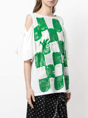 Tsumori Chisato off-shoulder square print T-shirt