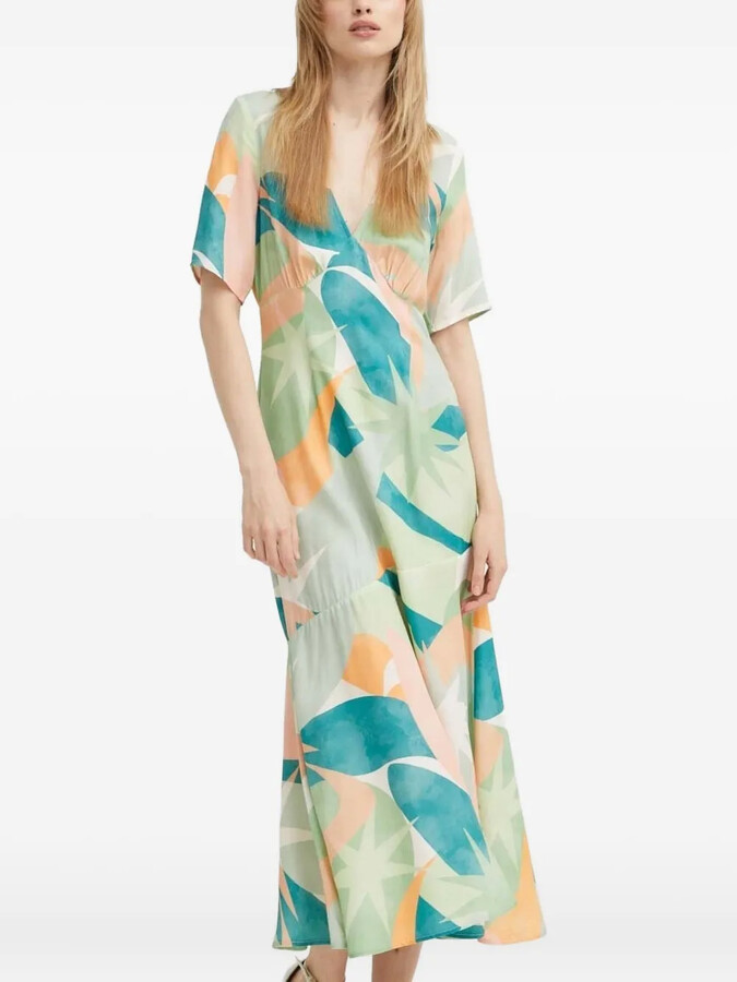 NEVER FULLY DRESSED abstract-print V-neck midi dress