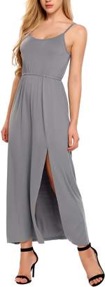 Meaneor Women's Strappy Side Slit Casual Loose Boho Long Maxi Dress,Grey,XL