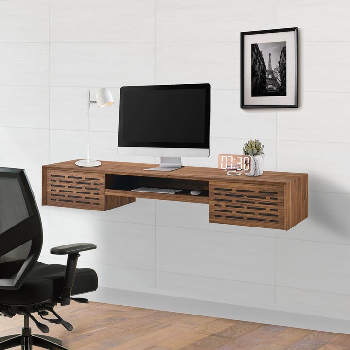 Taylor Midcentury Modern Walnut Wooden Wall Mounted Office Desk 60