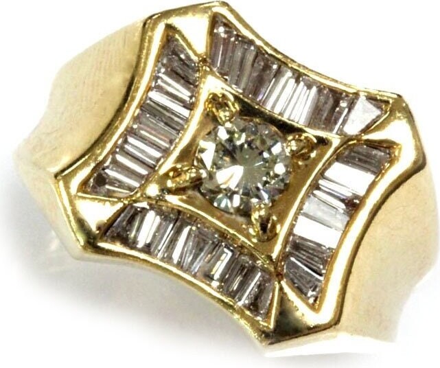 Etsy 1.4 Ctw Natural Diamond Solitaire Engagement Ring For Men/Solid 14K 18K Gold Channel Set Baguette Cut Diamonds Men's Wedding Band