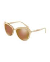 Thumbnail for your product : Dolce & Gabbana Metal-Trim Mirrored Iridescent Cat-Eye Sunglasses, Beige
