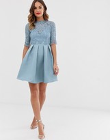 Thumbnail for your product : Little Mistress 3/4 sleeve skater dress with lace upper