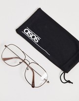 Thumbnail for your product : clear ASOS DESIGN aviator fashion glasses in dark copper metal with lenses
