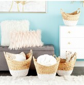 Thumbnail for your product : COSMO BY COSMOPOLITAN Oval Natural and White Dip-Dyed Water Hyacinth Wicker Storage Baskets with Round Handles - Set of 4