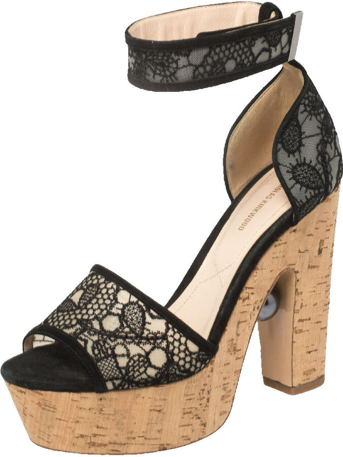 Nicholas Kirkwood Black Lace Maya Pearl Platform Ankle Strap Sandals