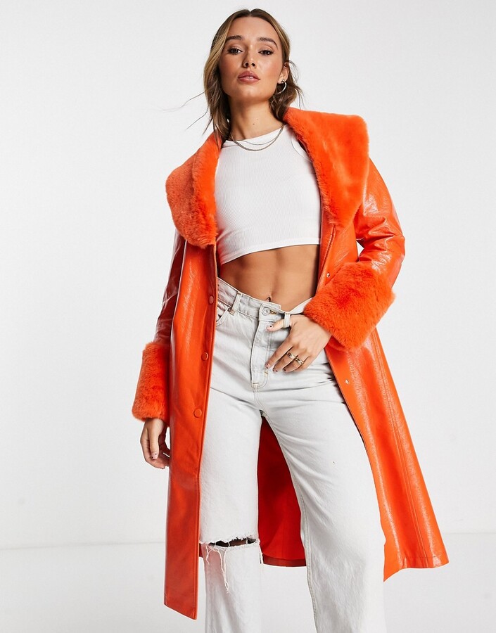 Annorlunda vinyl faux fur trim jacket in orange ShopStyle