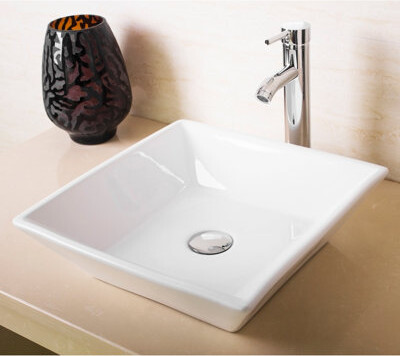 wonline 16.54" Square Bathroom Porcelain Ceramic Vessel Sink Vanity Bowl With Faucet Popup Drain