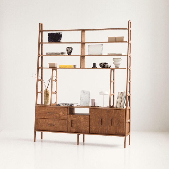 Mid Century Modern Modular Wall Unit Baltic Birch Ladder Bookshelf