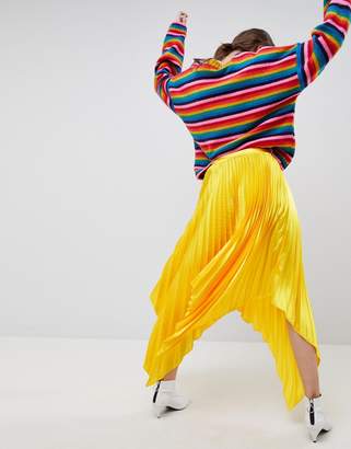 ASOS Design Satin Pleated Midi Skirt With Hanky Hem