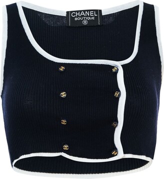 Black and White Lycra and Spandex CC Logo Cap Sleeve Crop Top, 1995, Handbags & Accessories, The Chanel Collection, 2022