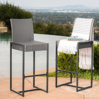 Ebern Designs 2 Outdoor - Transitional Style Weather  & Iron Frame Construction Dark Brown/Grey  Black Frame Assembly Of 2 Design   Handmade Details