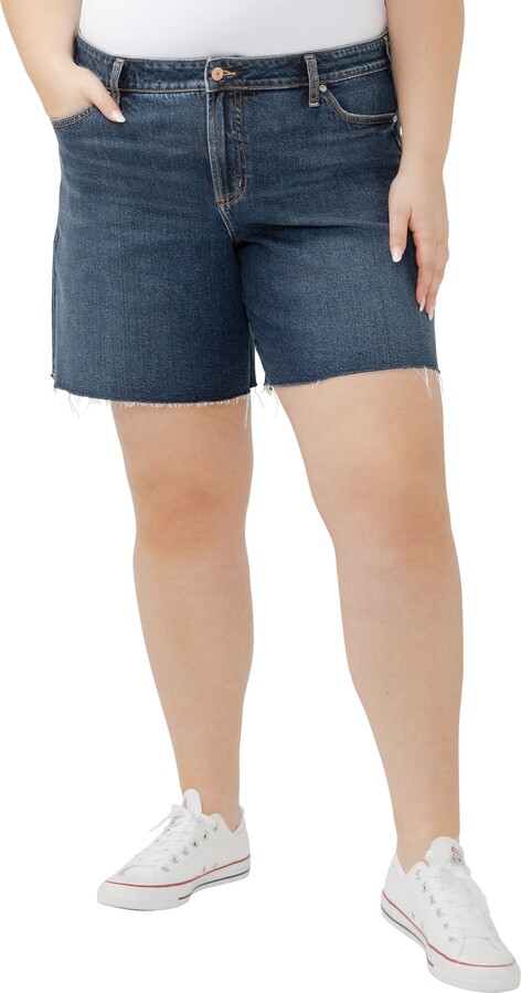 Silver Jeans Co. Suki Curvy Raw Hem Mid Thigh Denim Shorts