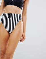 Thumbnail for your product : ASOS Design Mix And Match Stripe Print High Waist High Leg Bikini Bottom With Hook And Eye