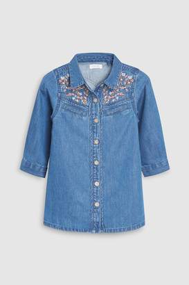 Next Girls Blue Embroidered Western Shirt Dress (3mths-6yrs)