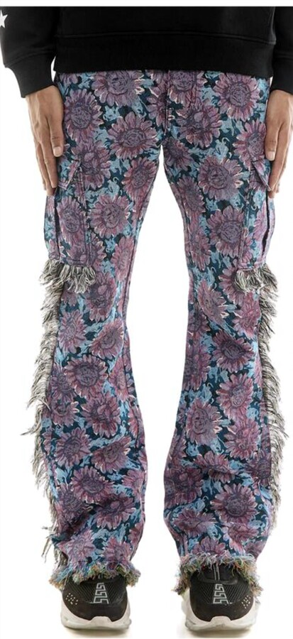 KDNK Floral Tapestry Cargo Pants In Purple/blue