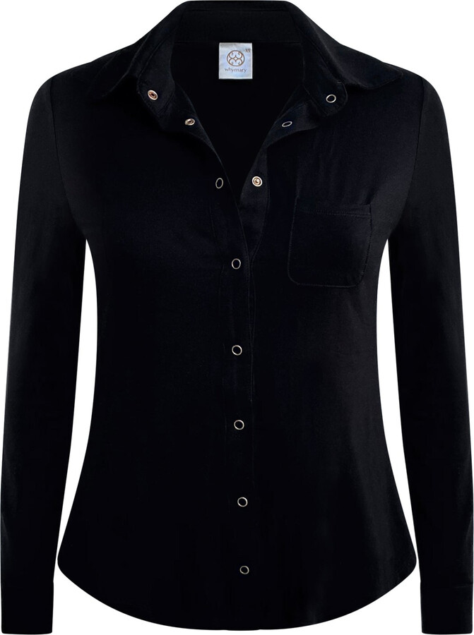 Why Mary Simona Fitted Black Bamboo Long Sleeve Shirt