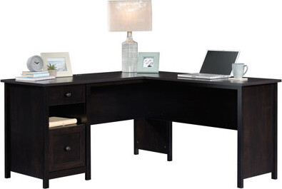 Latitude Run Wood L-Shaped Desk With Large Work Surface Black