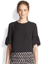 Thumbnail for your product : Rebecca Minkoff Cheney Silk Ruffle-Sleeve Cropped Top